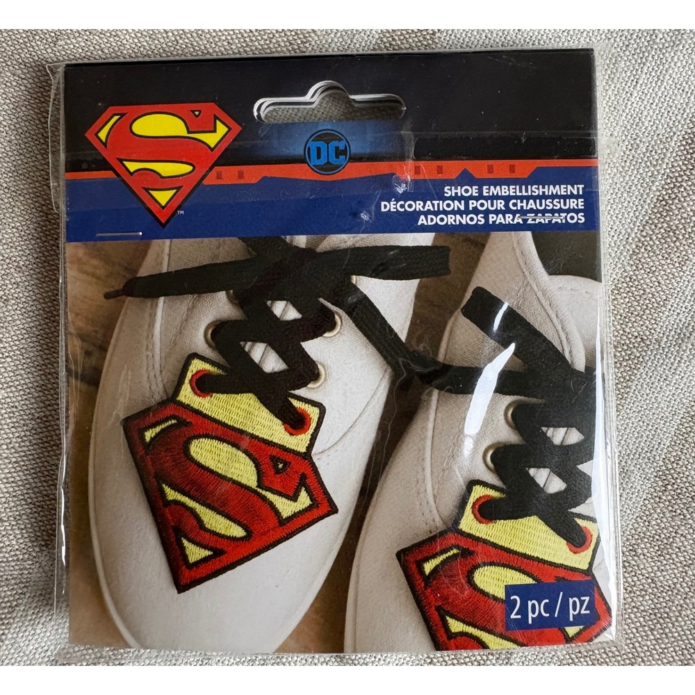 SET OF 3 Superman DC Comics Shoe Embellishment Embroidered Lace Charms 2pc NEW - Picture 1 of 3